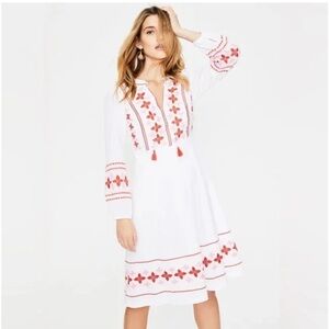 Boden Marla Embroidered Floral Dress White Red 10R